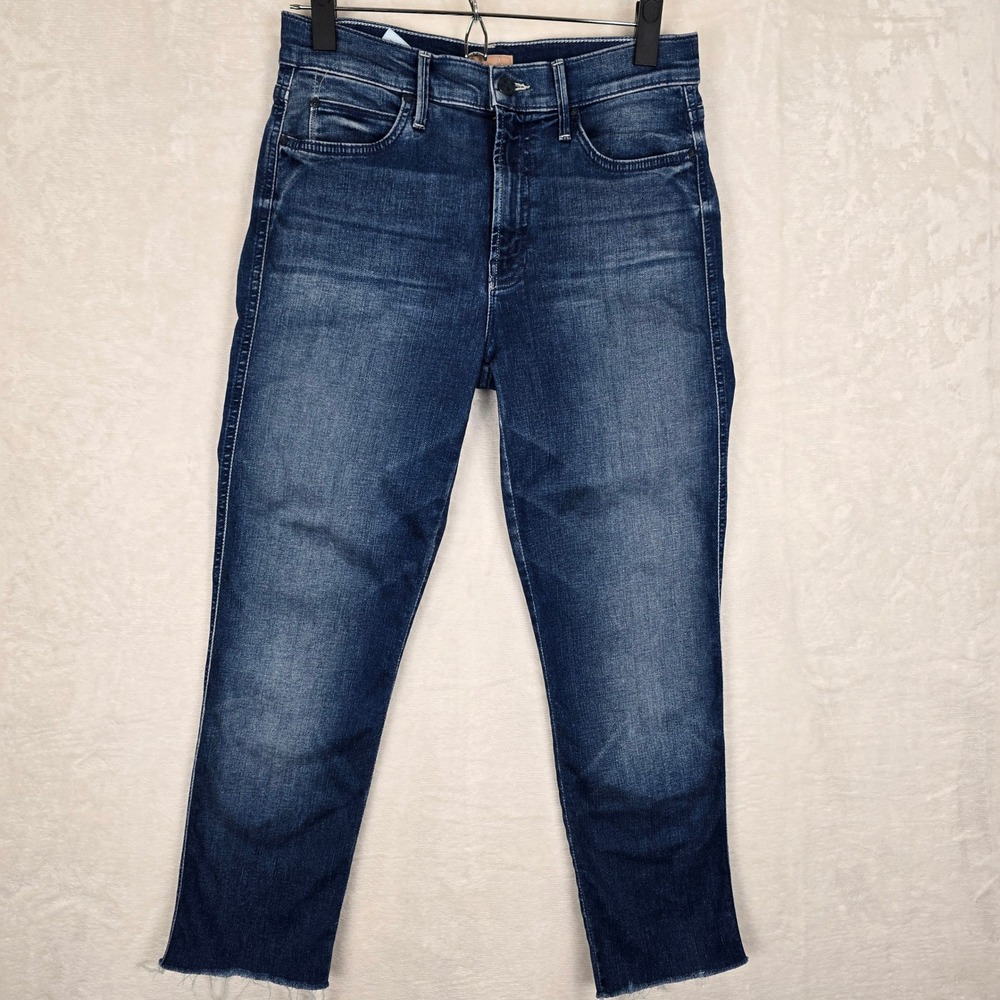 Mother The Pony Boy Ankle Fray Jeans 27 Lure Me In Blue Straight Leg 1264-576